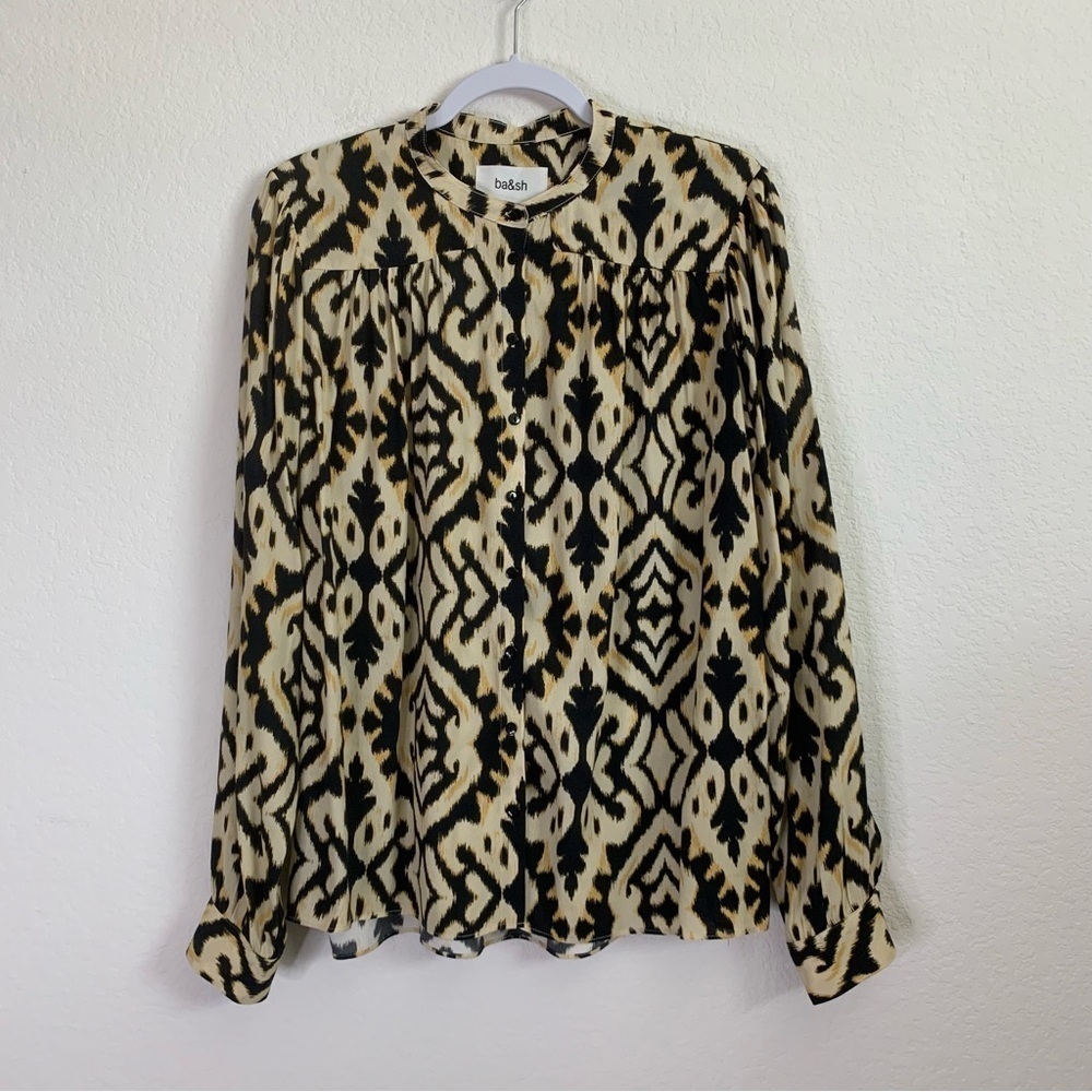 Ba&Sh Womens land ikat print mandarin collar long sleeve button blouse 1/S